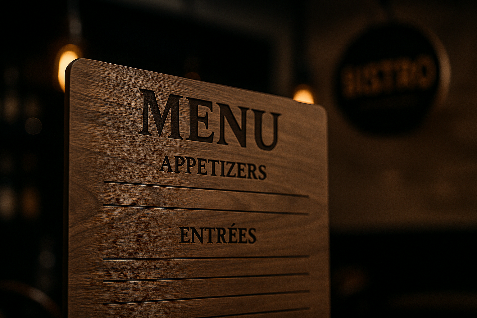 Hospitality menu boards and food service displays laser engraved