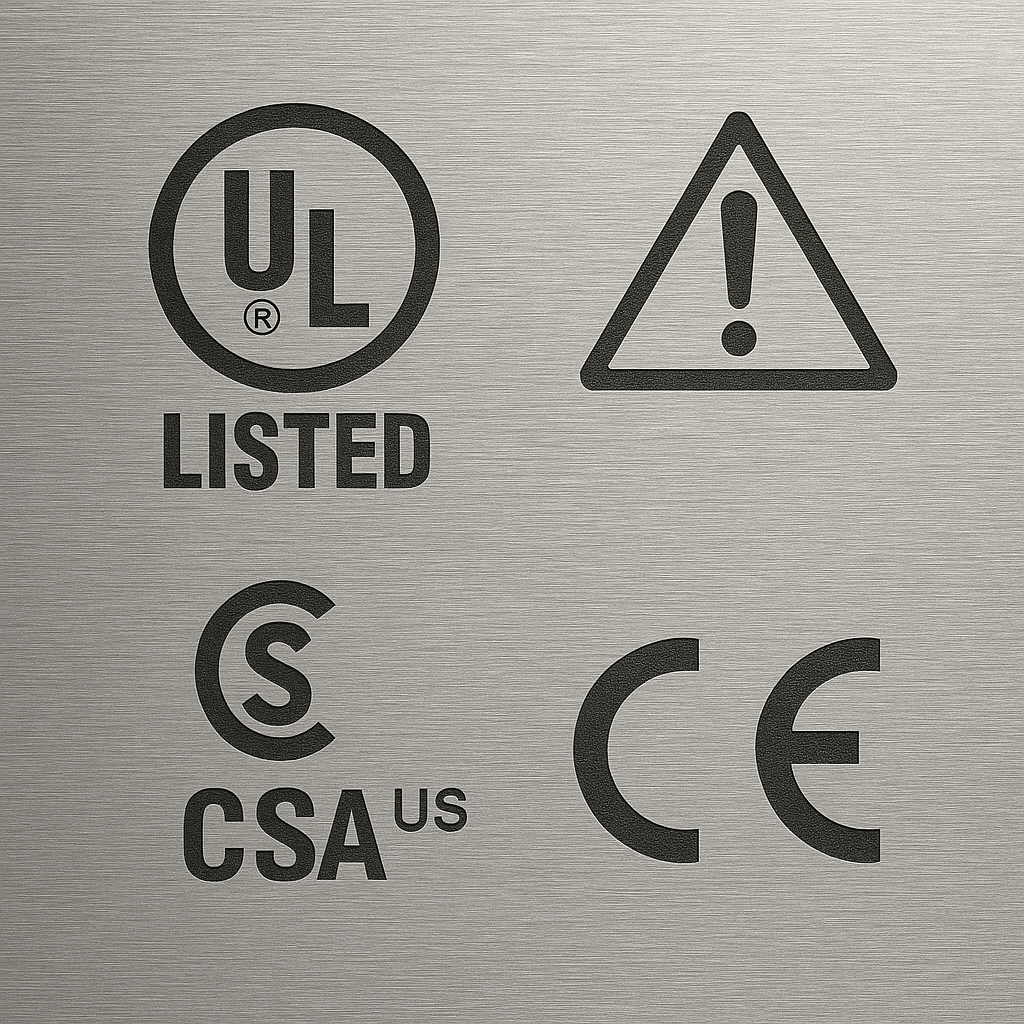 Industrial compliance marking and regulatory standards laser engraved Maryland