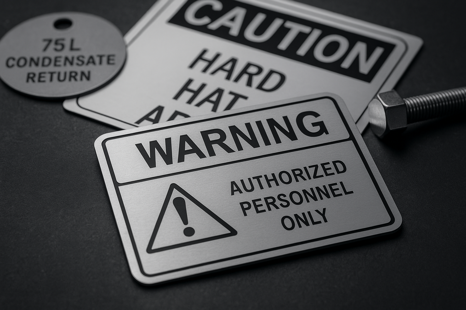 Industrial safety labeling and hazard communication laser engraved Maryland
