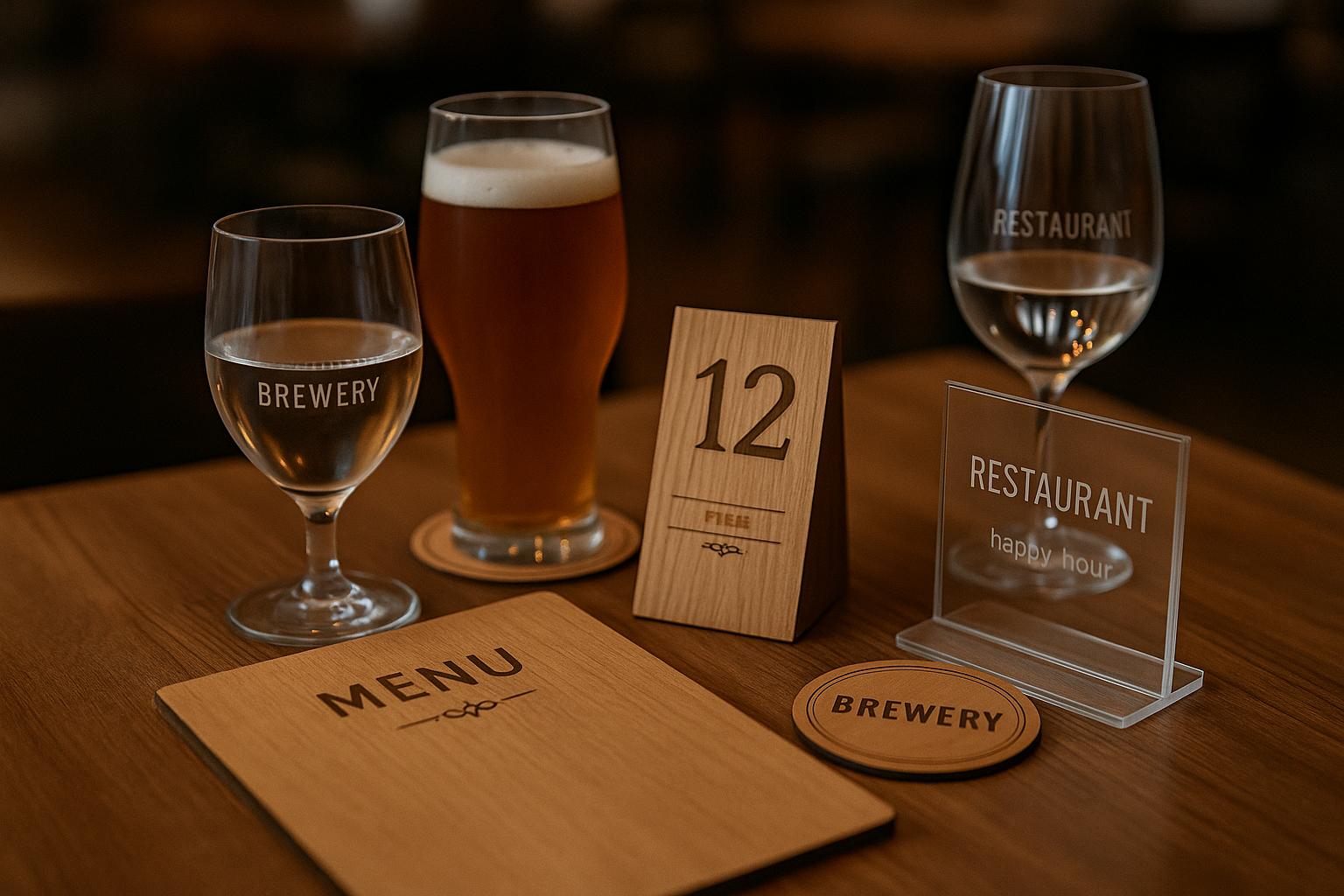 Restaurant and hospitality materials laser engraved