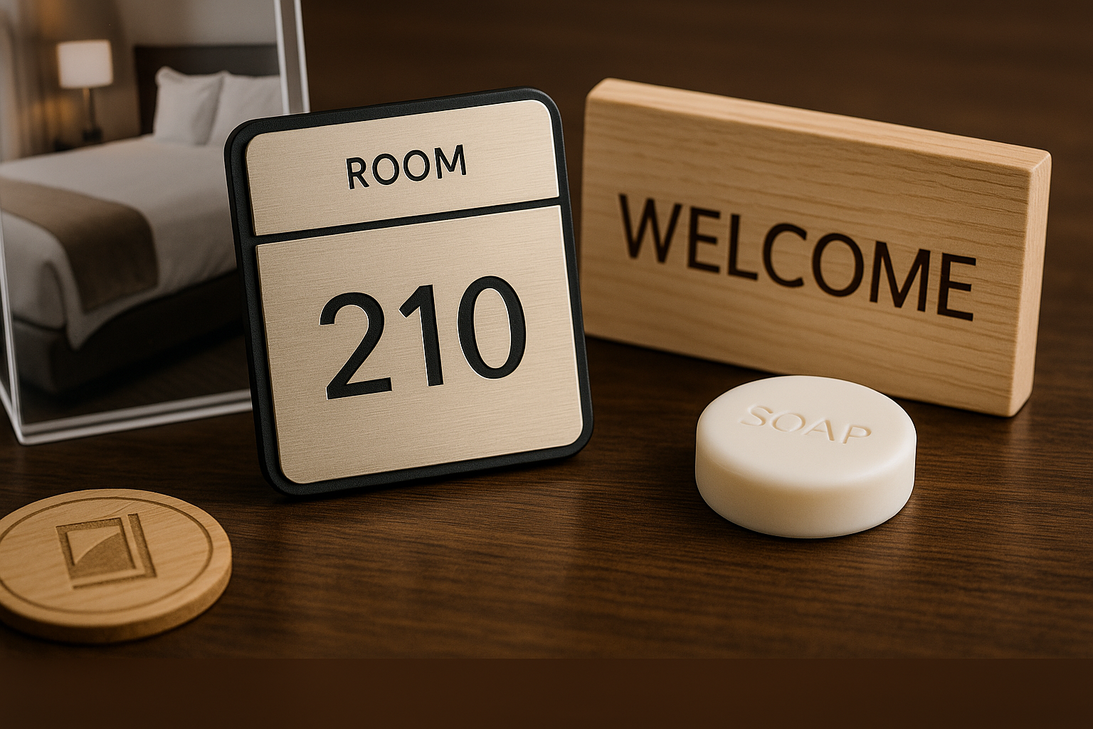 Hospitality and service industry professional signage laser engraved