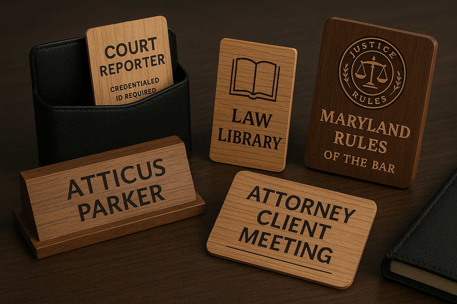 Legal services and law firm signage laser engraved Maryland