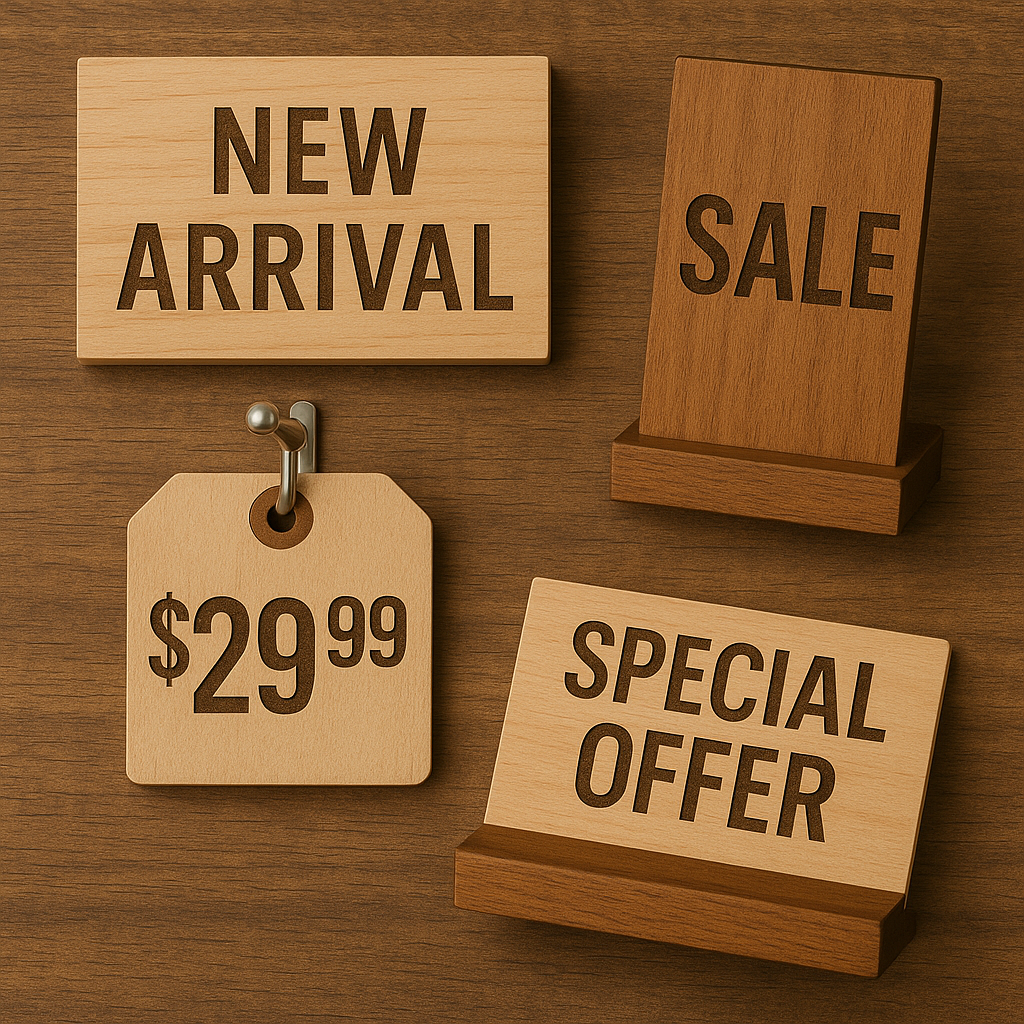 Traditional retail signage and classic store displays laser engraved Maryland