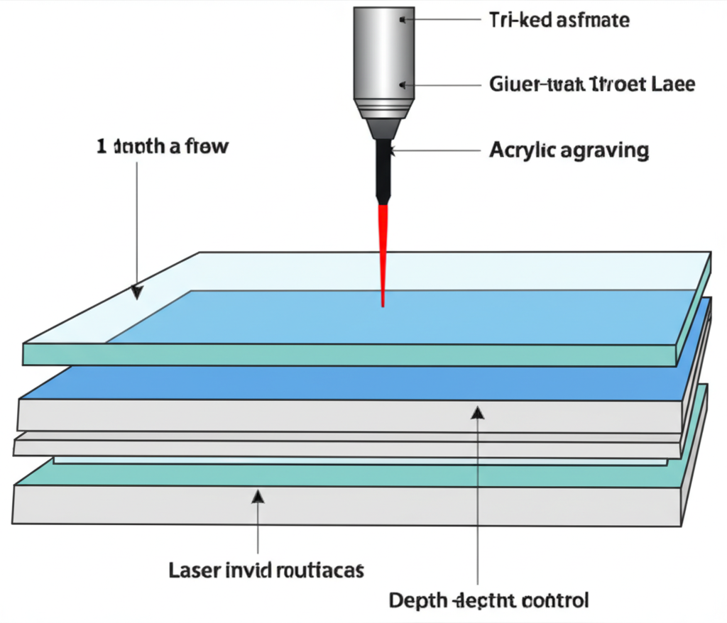 Tri-layer acrylic engraving process showing layer precision